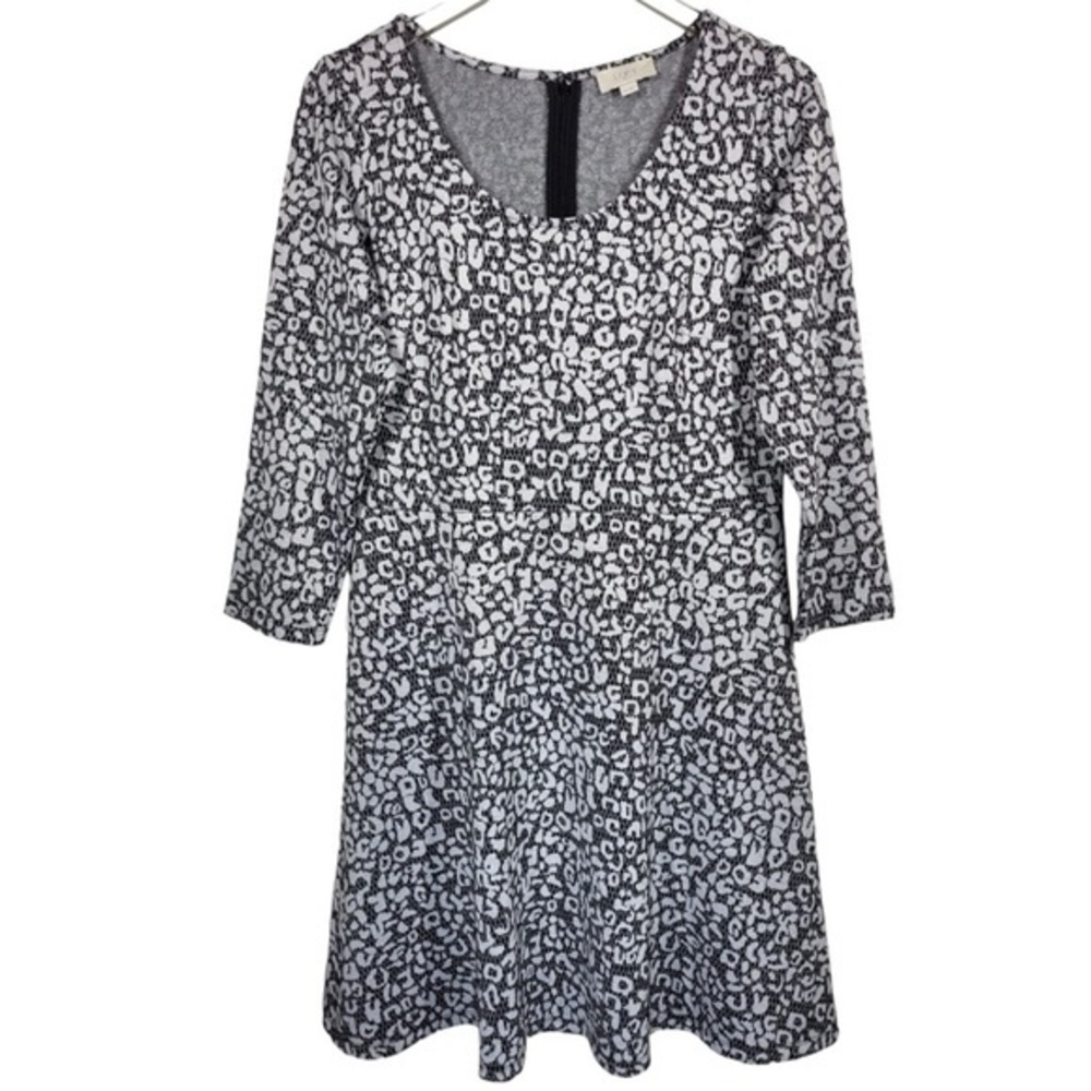 LOFT Animal Print 3/4 Length Sleeve Mini Dress in Leopard Grey